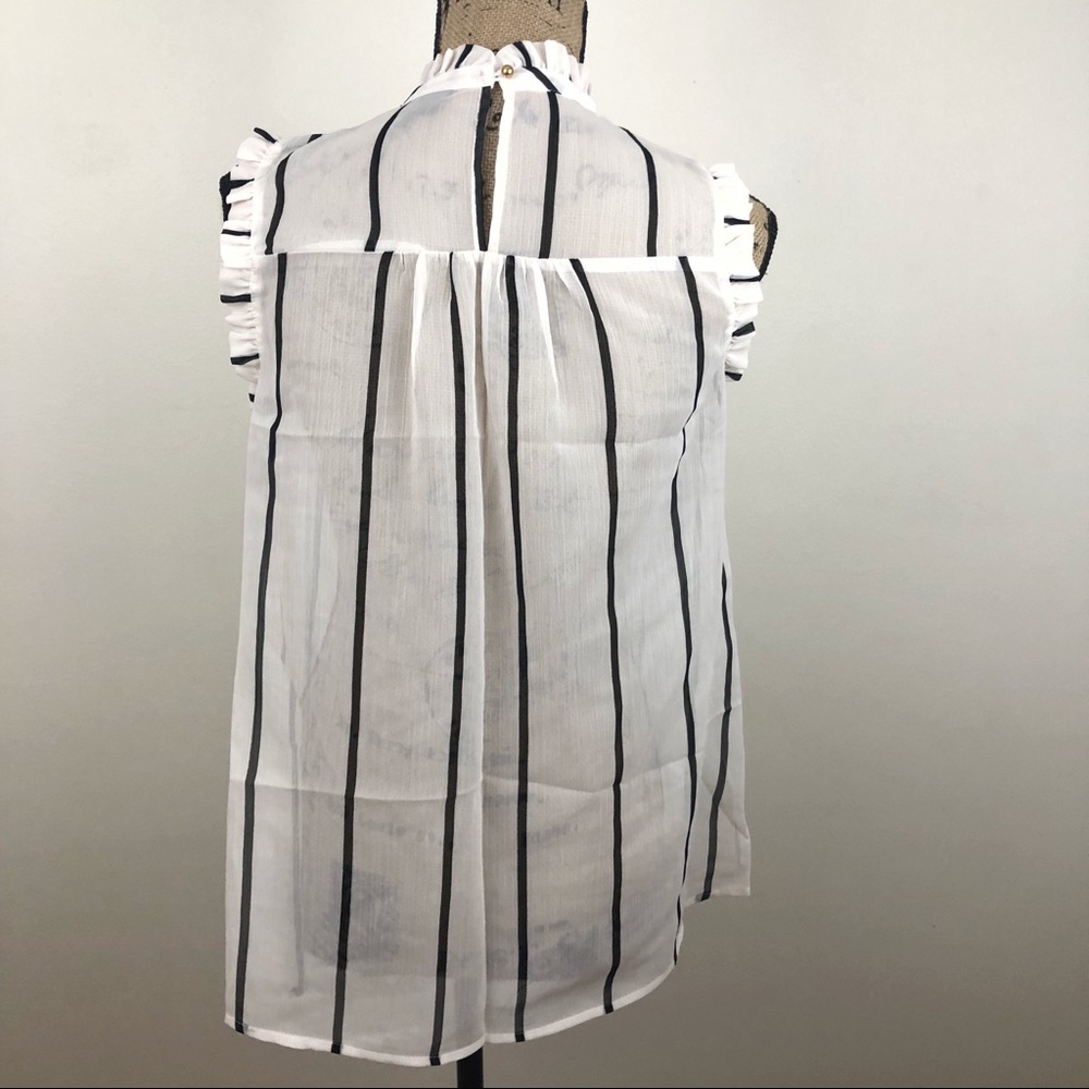 WHO WHAT WEAR CREAM SHEER RUFFLE TRIM BLOUSE - Picture 3 of 7